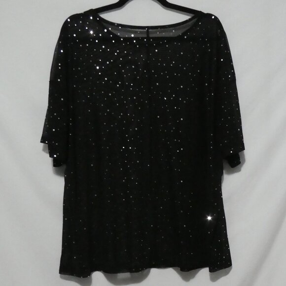 Unbranded | P2P 24 inches measured | Sheer Black Short Sleeve Sequin Shirt - Picture 2 of 13
